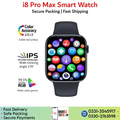 I8 Pro Max Smart Watch | Series 7 | Bluetooth Calling, Sports & Fitness Tracker | Full Touch Display | Waterproof Smartwatch for iOS & Android