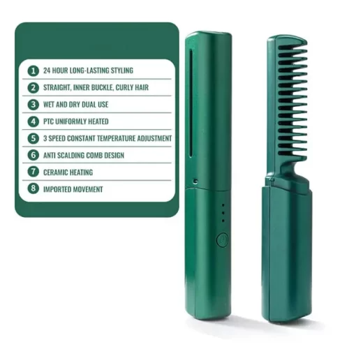 Urbane Hive® Travel Comb Cordless Rechargeable Hair Straightener