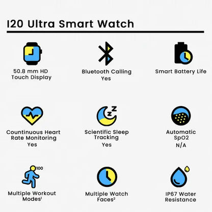 🔥 i20 Ultra Smart Watch – 7-in-1 Set with Earbuds, Bluetooth Calling & Fitness Tracking | Waterproof & Multi-Sport Mode ⌚